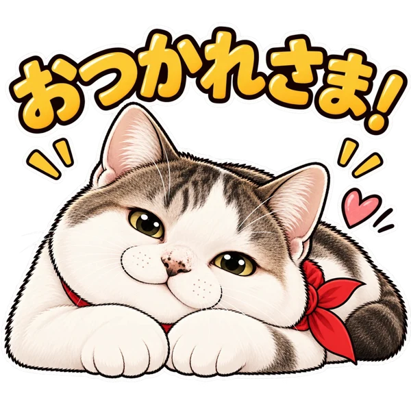 LINEスタンプ「旅ネコといわっさんのクレカ・マイル生活」メイン画像(おつかれさま!)